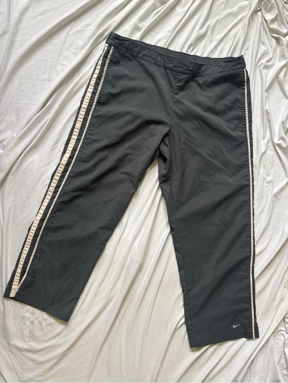 Y2K Nike Black Jogger Pants capris with Cream Side Stripes